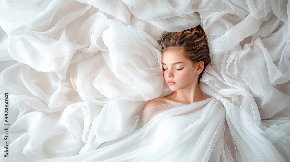 Serene Portrait of Girl in White Draped Fabric Serene Portrait of Girl in White Draped Fabric