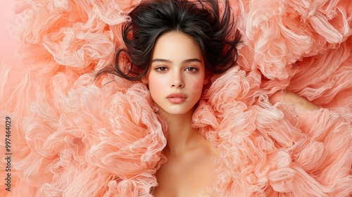 Ethereal Beauty in Coral Fabric Textile Background