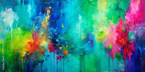 An Abstract Canvas of Vibrant Hues and Dripping Colors, Capturing the Unbridled Joy of Artistic Expression