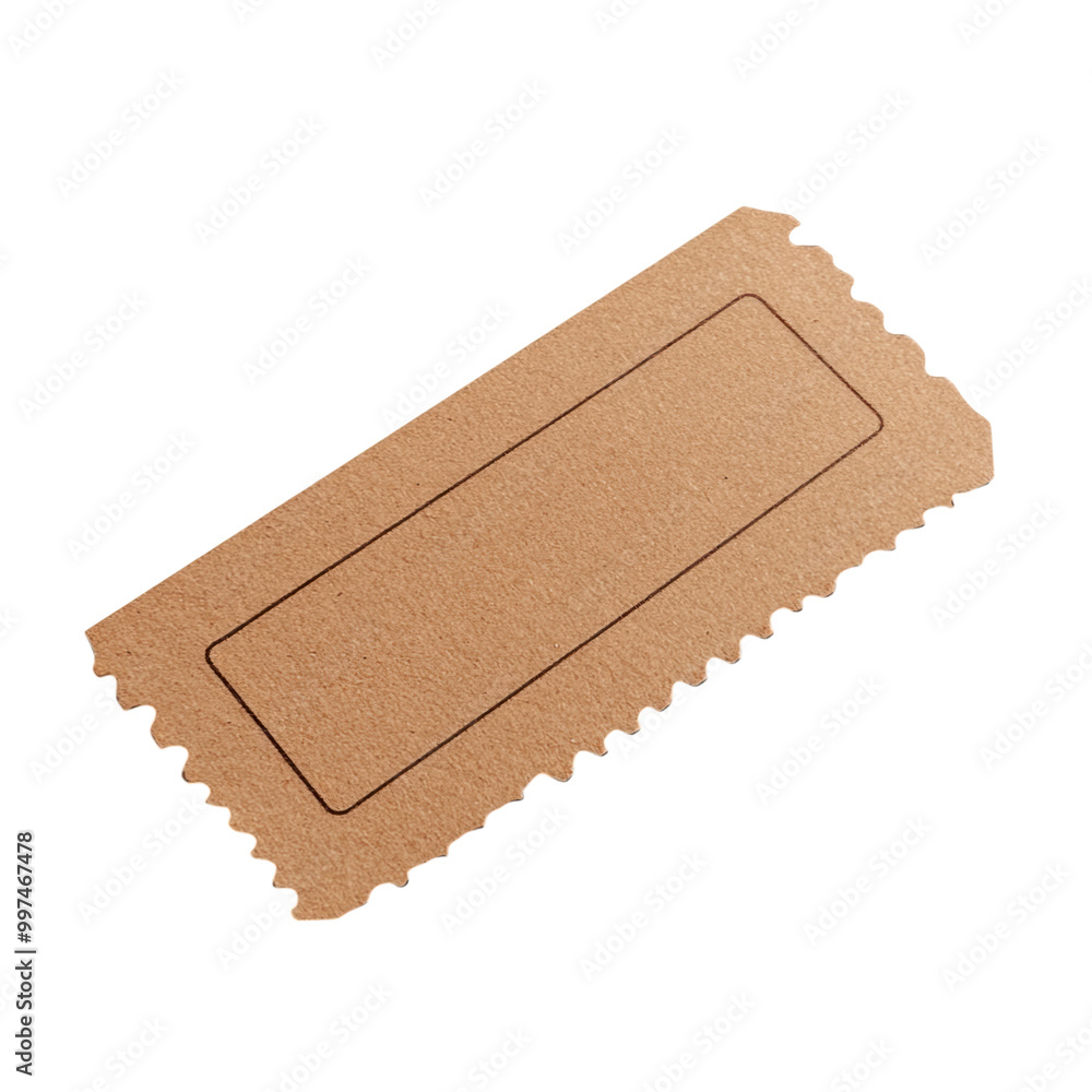 Paper ticket mock-up with perforated edges for events, png, transparent background. Paper ticket mock-up with perforated edges for events, png, transparent background.