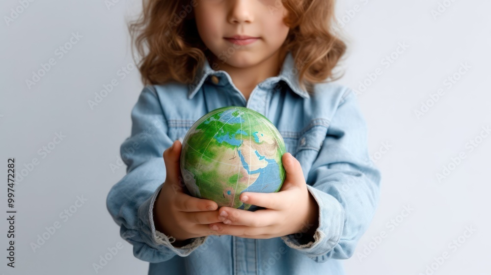 Child Holding a Globe, Symbol of Global Responsibility Child Holding a Globe, Symbol of Global Responsibility