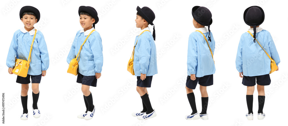 Fototapeta premium 幼稚園スモッグ園服男児 人物切り抜き5アングル