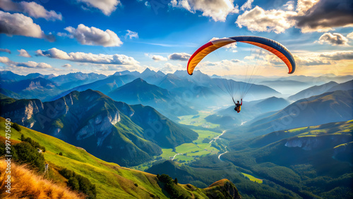 Adventure sport of paragliding in beautiful scenic mountains, extreme, outdoor, activity, adventure, sport, flying, flight