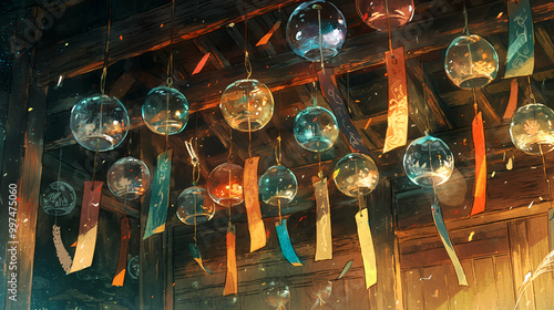 Wallpaper Mural Wind chime, summer, Japanese pattern, Japan, tradition, typical, Japanese art, Japanese painting, ink painting, sumi-e, ukiyo-e, elegance, happiness, scenery, wabi-sabi, art, beautiful, sky, light, fa Torontodigital.ca