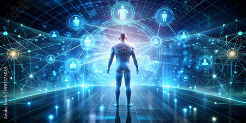 Futuristic system making contact with human user, communication, technology, artificial intelligence, connection