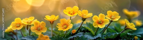 Wallpaper Mural A field of yellow flowers with a bright sun in the background Torontodigital.ca