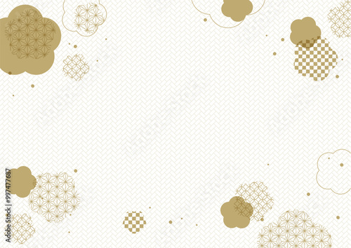 和風  花 金色 グラフィック フレーム 背景素材