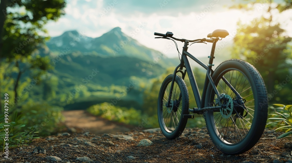 Naklejka premium Eco-Friendly Electric Bike on Scenic Nature Trail
