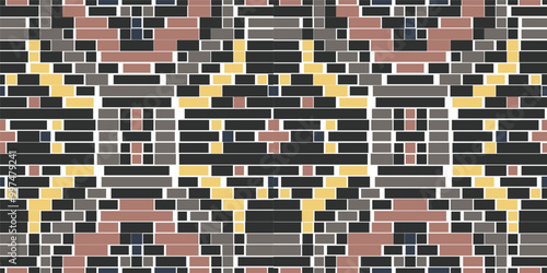 Pakistan Arabic Tile Patternfolk Embroidery, Aztec Geometric Ornament Print. Design for Carpet, Wallpaper, Clothing, Wrapping, Fabric