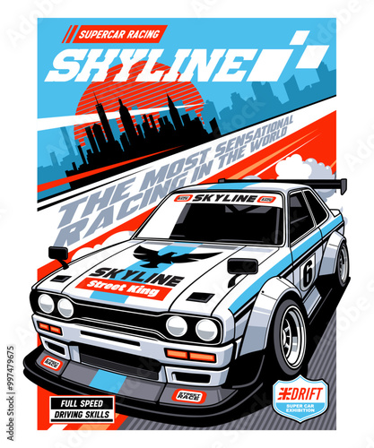 Skyline Super Car Racing Illustration Design