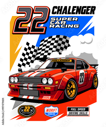 Chalenger Super Car Racing Illustration Design