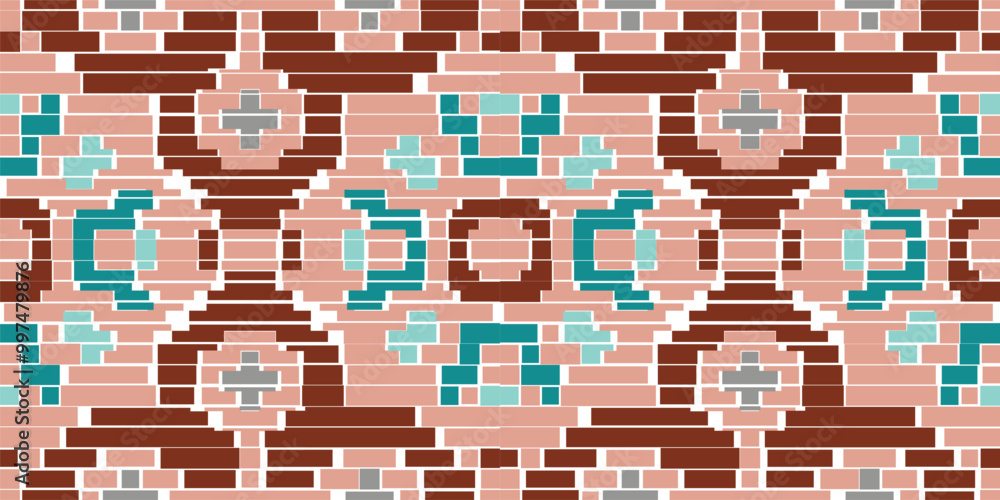 Fototapeta premium Turkish Islamic Geometric Patternfolk Embroidery, Aztec Geometric Ornament Print. Design for Carpet, Wallpaper, Clothing, Wrapping, Fabric