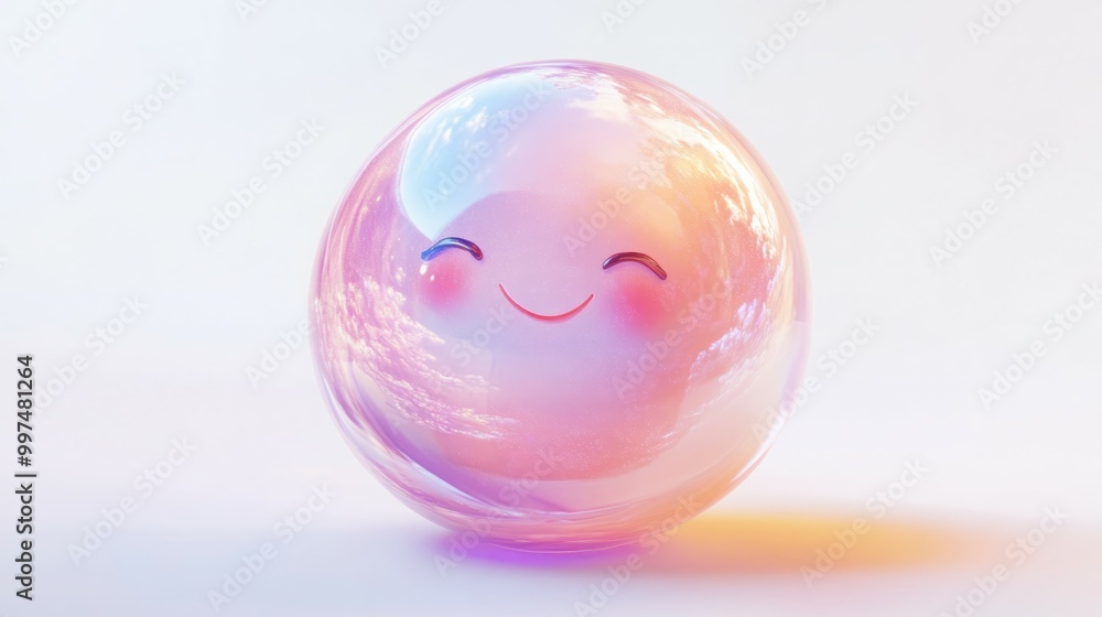A happy, pink orb smiles brightly.