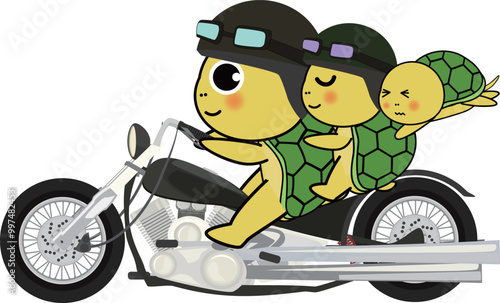 バイカーの可愛い・ゆるい亀のキャラクターイラスト
