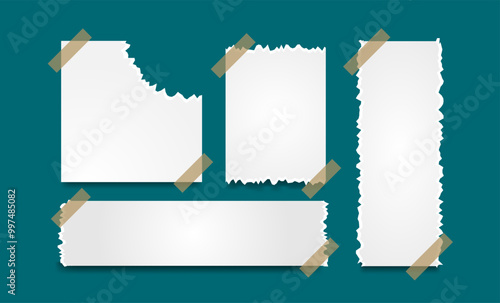 Torn Paper Notes with Sticky Tape Vector Set