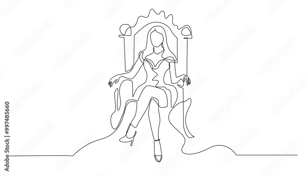 continuous line of the princess sitting on the throne.single line of the young catik happy royal queen.sitting on the queen's chair.drawing vector line continuous line of the princess sitting on the throne.single line of the young catik happy royal queen.sitting on the queen's chair.drawing vector line