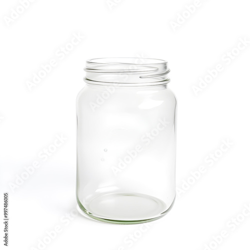 Empty glass jar isolated on white background