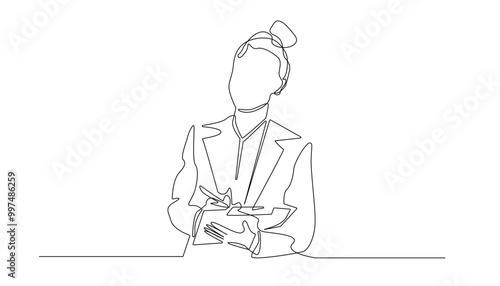 continuous line of administrative worker woman.one line drawing of office worker woman writing.single line vector illustration