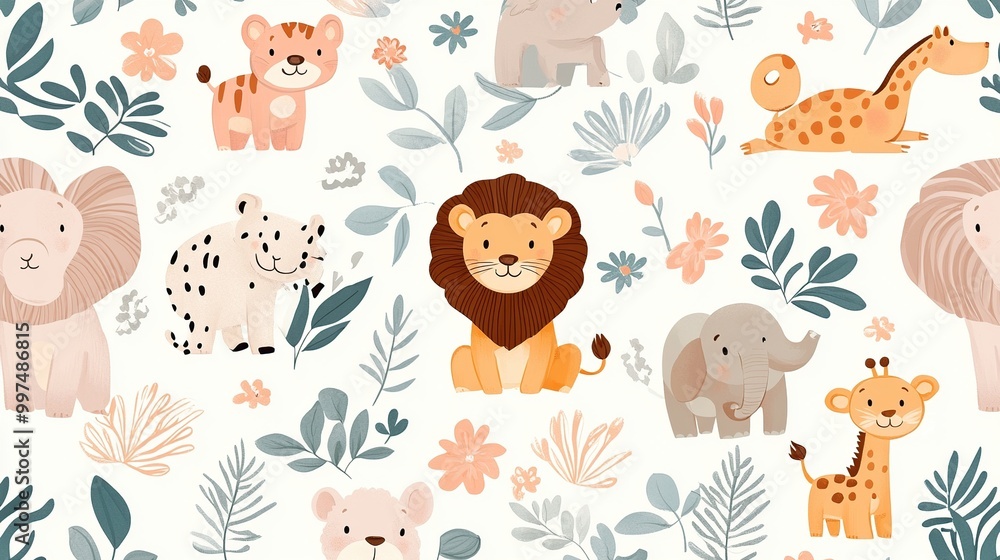 Cute animal illustrations with floral elements. Cute animal illustrations with floral elements.