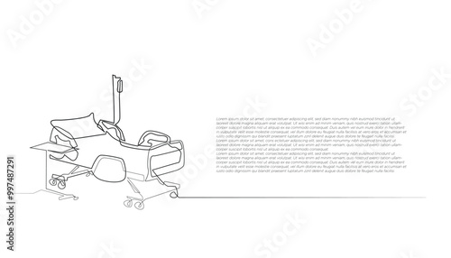continuous line drawing of hospital bed.single line of hospital patient bed.isolated white background