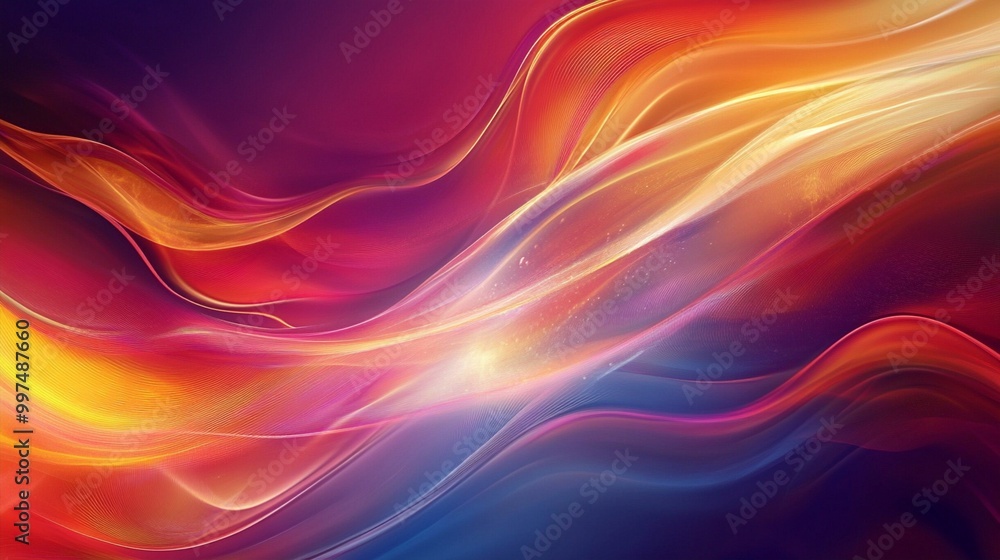 Vibrant abstract digital artwork featuring fluid, undulating waves of color blending from fiery reds and oranges to cool purples and blues in a mesmerizing display. Vibrant abstract digital artwork featuring fluid, undulating waves of color blending from fiery reds and oranges to cool purples and blues in a mesmerizing display.