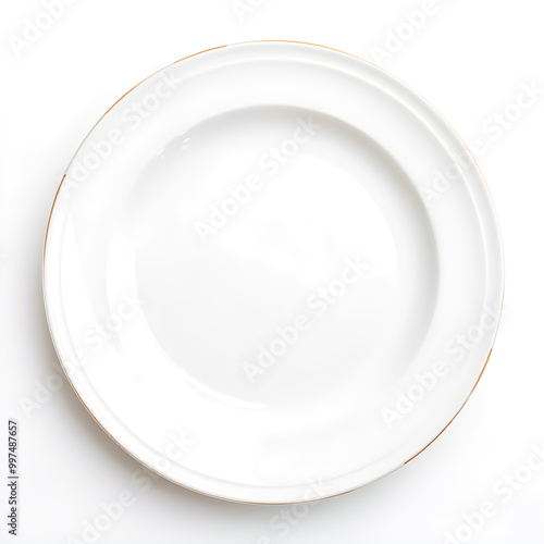 Empty plate isolated on white background, top view. Flat lay.