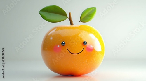 A cheerful, cartoon orange with a big smile and rosy cheeks.