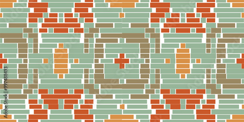 Abstract Ethnic Geometric Patterns Mathfolk Embroidery, Aztec Geometric Ornament Print. Design for Carpet, Wallpaper, Clothing, Wrapping, Fabric