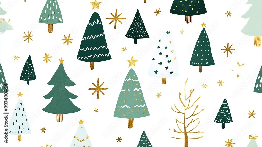 Festive illustration of Christmas trees and stars. Festive illustration of Christmas trees and stars.