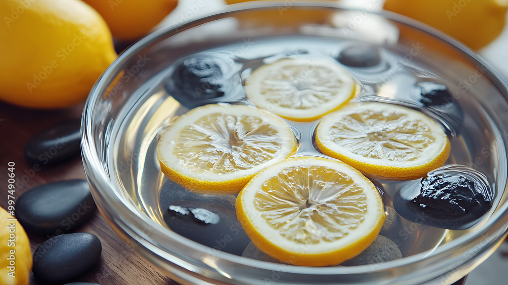 Fresh Lemon Slices in Clear Water Bowl Fresh Lemon Slices in Clear Water Bowl