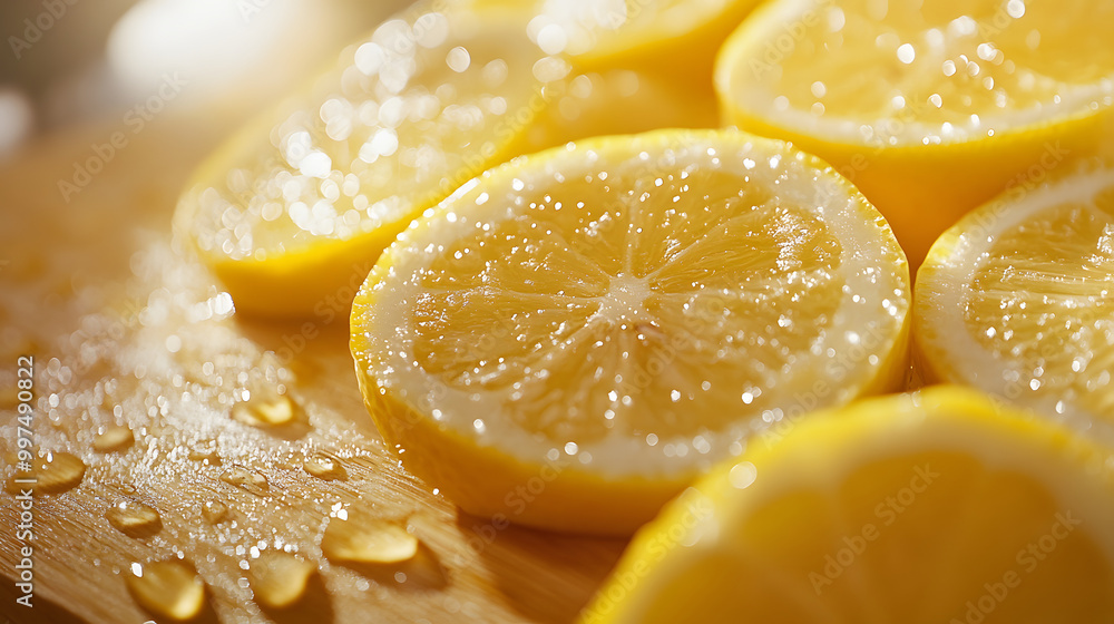 Fresh Lemon Slices on a Wooden Surface Fresh Lemon Slices on a Wooden Surface