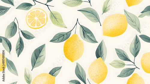 Minimalist Lemon Leaf Pattern in Soft Pastel Colors