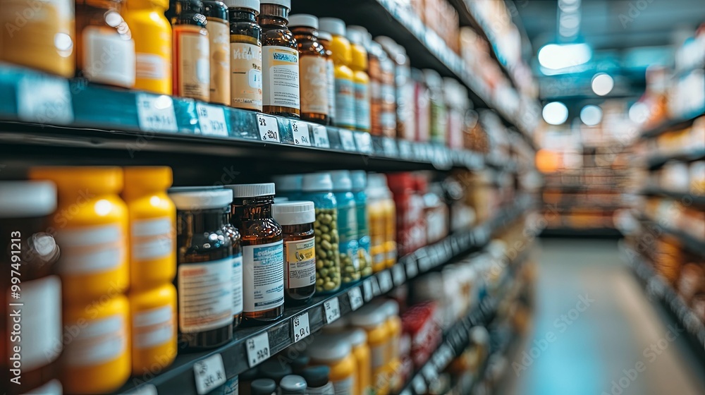 Closeup of Vitamin Bottles on Store Shelves Closeup of Vitamin Bottles on Store Shelves