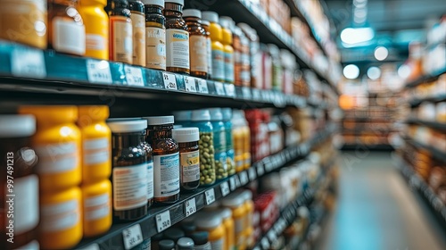 Closeup of Vitamin Bottles on Store Shelves