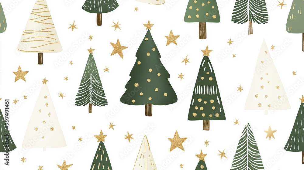Festive pattern of Christmas trees and stars. Festive pattern of Christmas trees and stars.