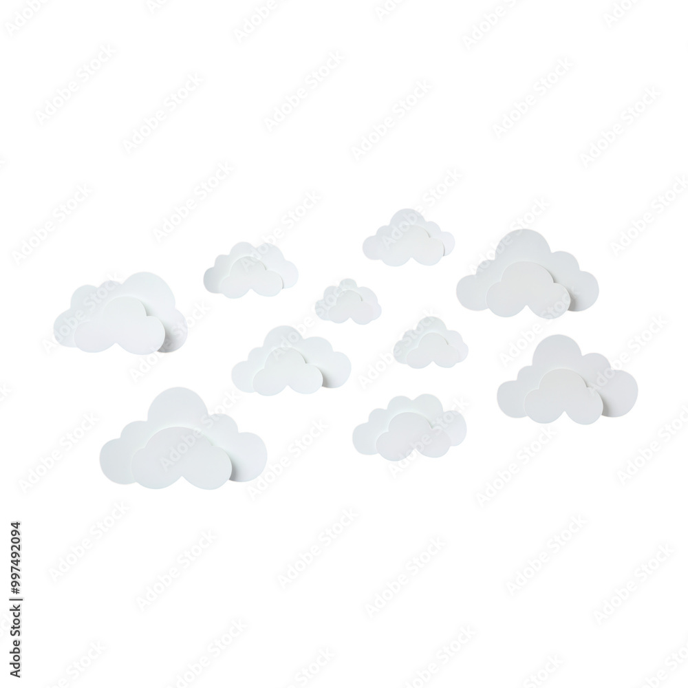 Paper cut-out cloud shapes for whimsical designs, png, transparent background. Paper cut-out cloud shapes for whimsical designs, png, transparent background.