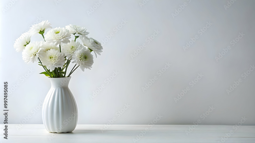 White flowers in a white vase on a white background with free space for interior design , white, flowers, vase White flowers in a white vase on a white background with free space for interior design , white, flowers, vase