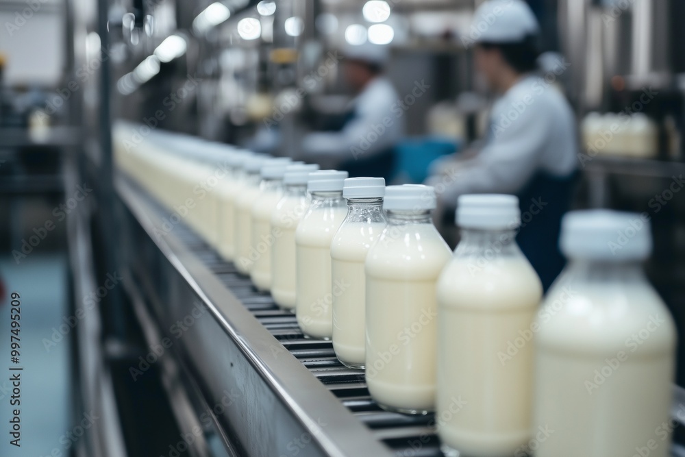 Processing and Bottling Almond Milk at a Factory - Generative AI Processing and Bottling Almond Milk at a Factory - Generative AI