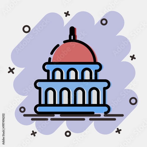 Icon capitol. USA general election elements. Icons in comic style.