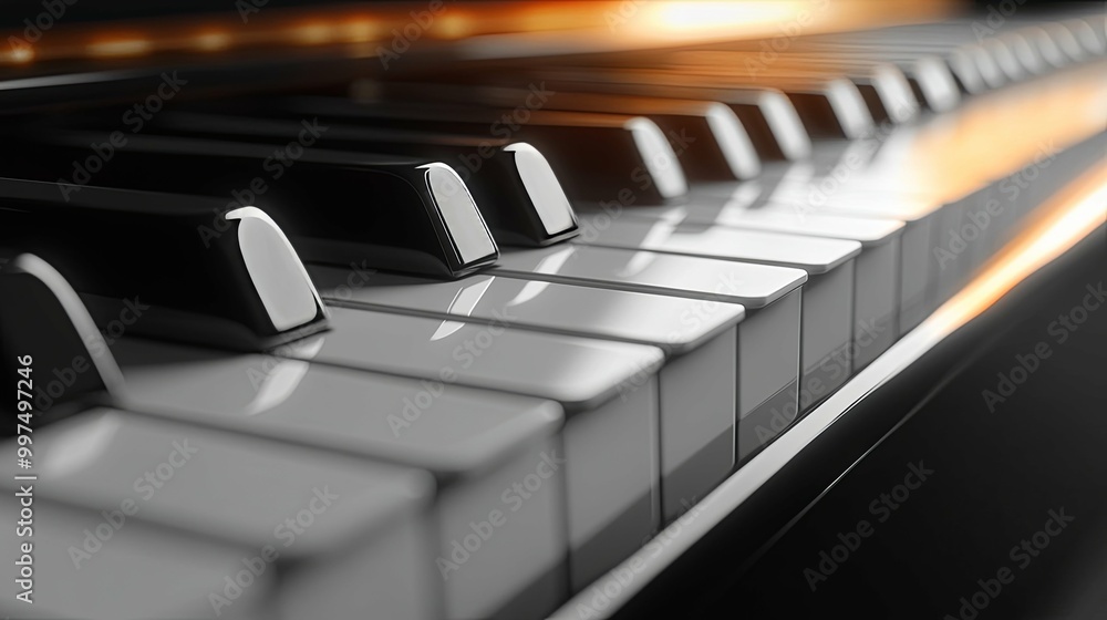 Close-up of Polished Piano Keys with Soft Lighting Close-up of Polished Piano Keys with Soft Lighting