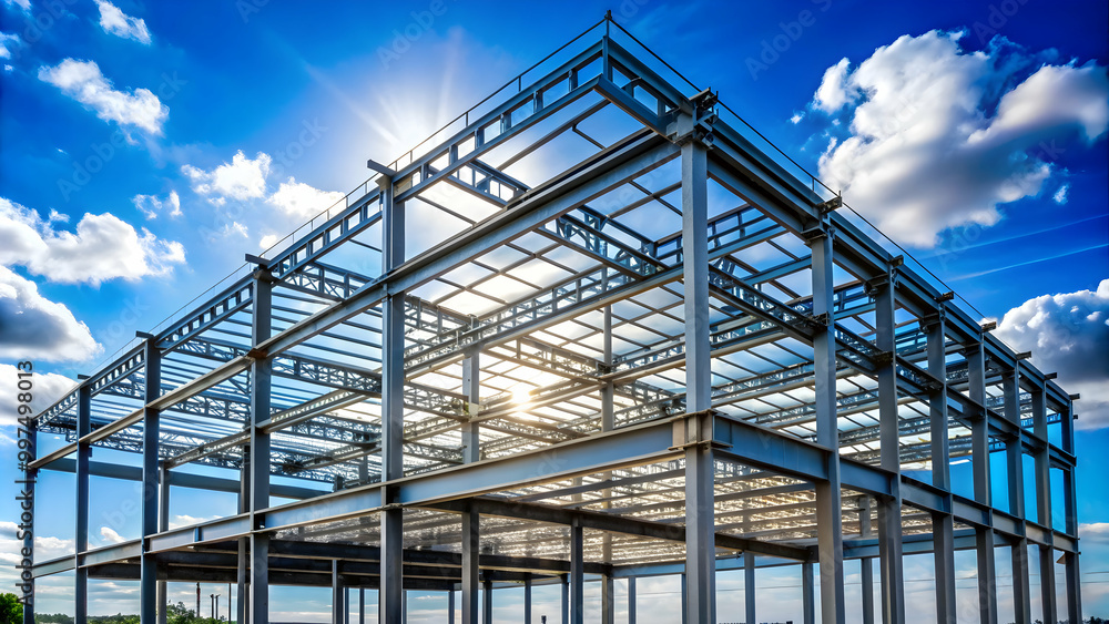 Structure of steel for building construction against sky background, steel, building, construction, architecture, structure Structure of steel for building construction against sky background, steel, building, construction, architecture, structure