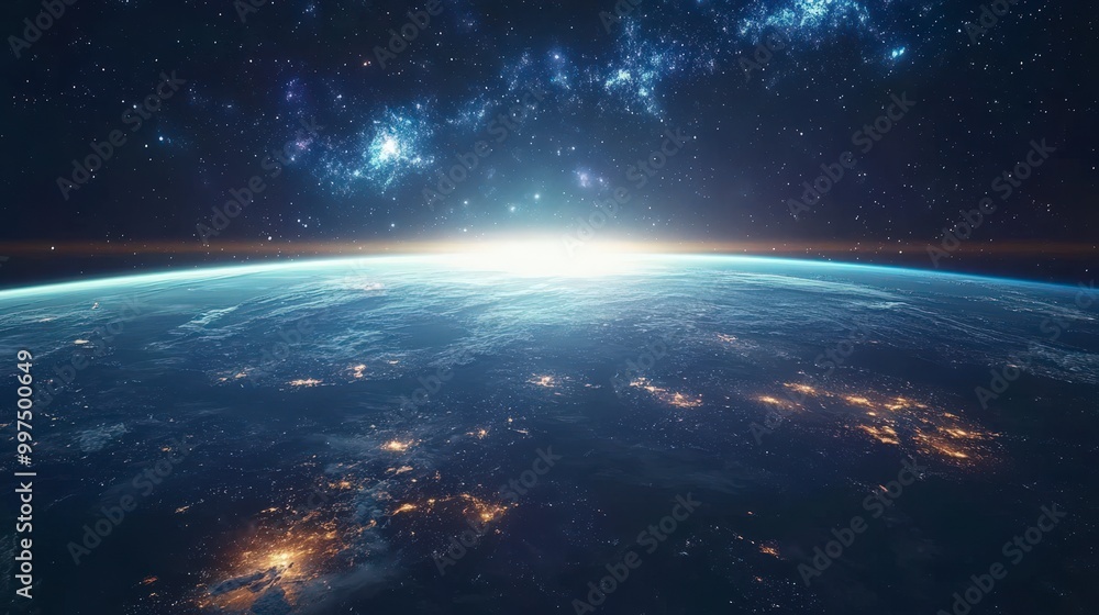 Breathtaking view of earth from space with starry sky Breathtaking view of earth from space with starry sky