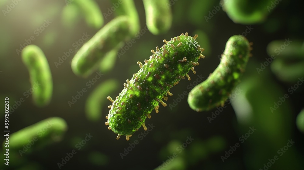 Fototapeta premium Close-up of green cucumber with bumpy texture in light