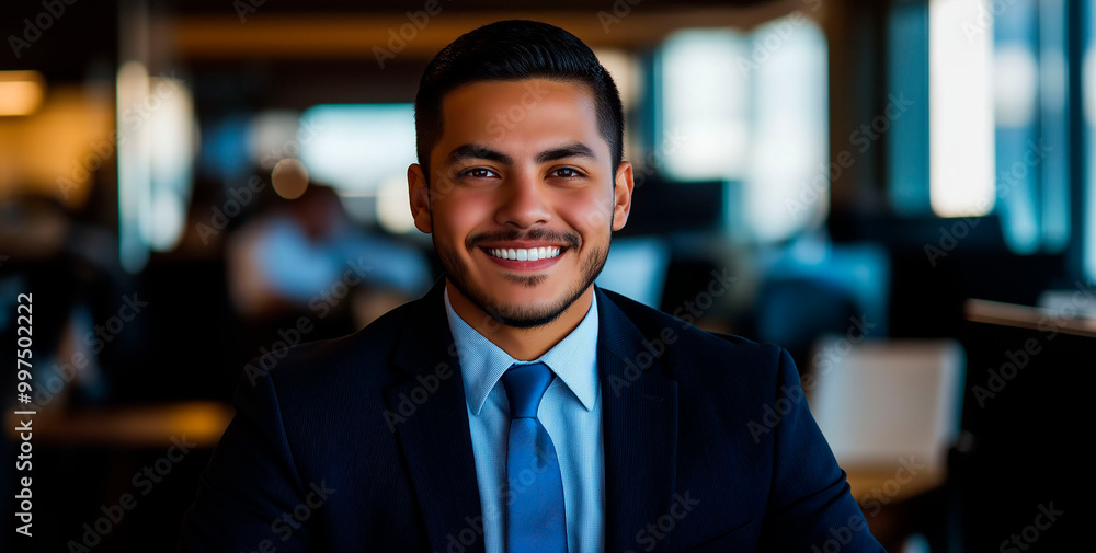 Fototapeta premium Young Latin businessman in formal suit in office