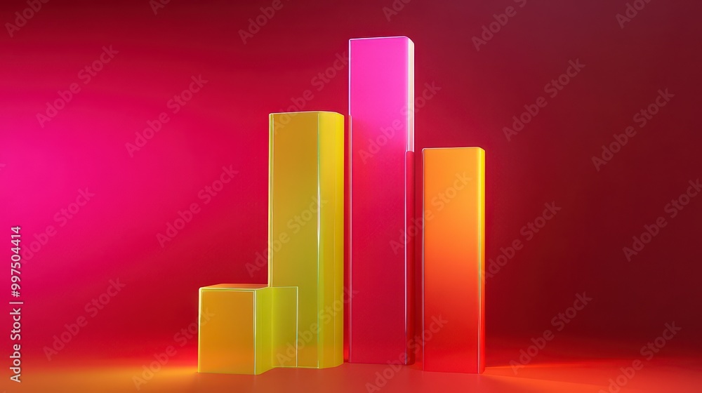 Vibrant colorful 3d shapes standing tall on a gradient background Vibrant colorful 3d shapes standing tall on a gradient background