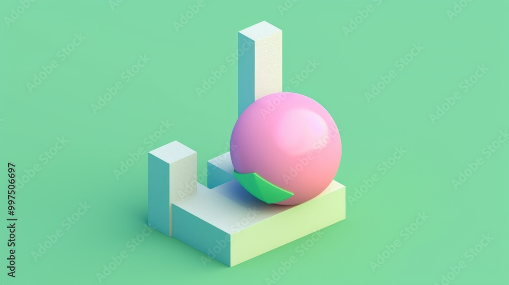 Pastel Pink Sphere Resting on Geometric White Forms Pastel Pink Sphere Resting on Geometric White Forms