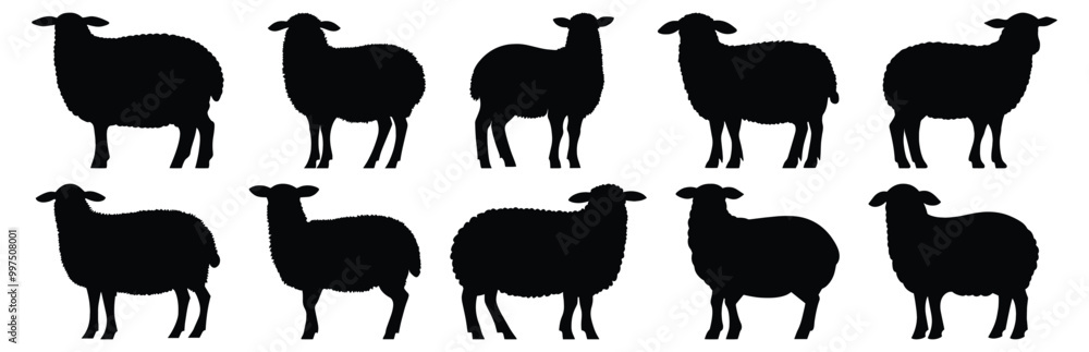 Sheep silhouettes set, animal pack of vector silhouette design, isolated background. Sheep silhouettes set, animal pack of vector silhouette design, isolated background.