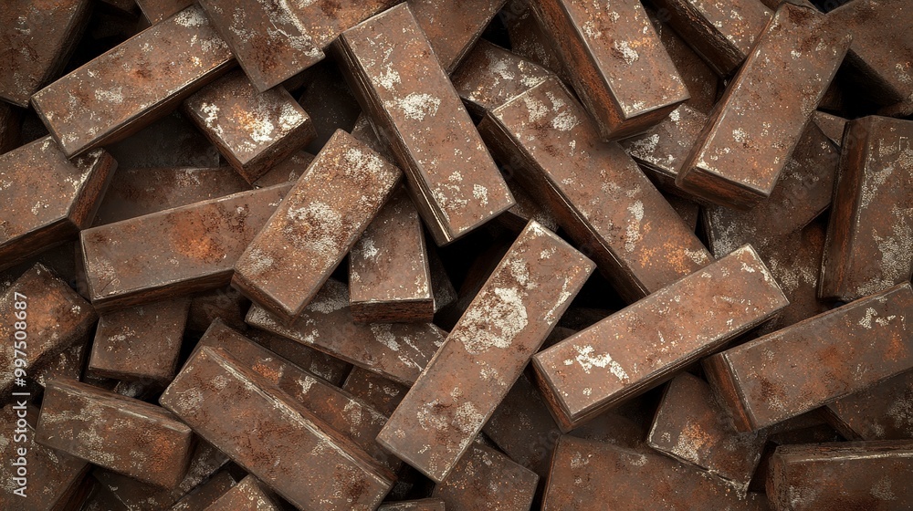A pile of rusty metal bars with aged and corroded surfaces A pile of rusty metal bars with aged and corroded surfaces