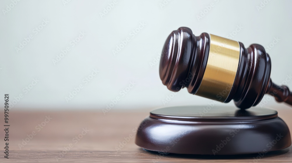Obraz premium Wooden Gavel on Sound Block Justice Law Courtroom Concept