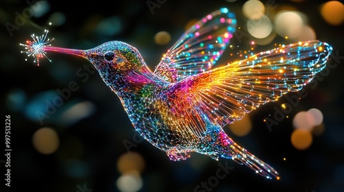 Colorful hummingbird with sparkling details.